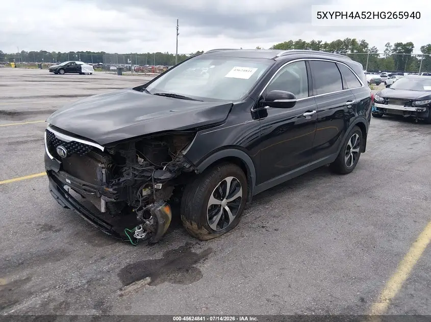 2017 Kia Sorento 3.3L Ex VIN: 5XYPH4A52HG265940 Lot: 45624841