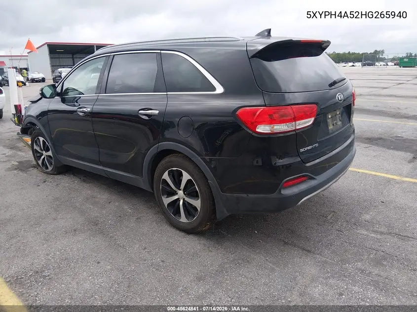 2017 Kia Sorento 3.3L Ex VIN: 5XYPH4A52HG265940 Lot: 45624841