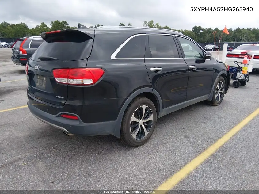 2017 Kia Sorento 3.3L Ex VIN: 5XYPH4A52HG265940 Lot: 45624841