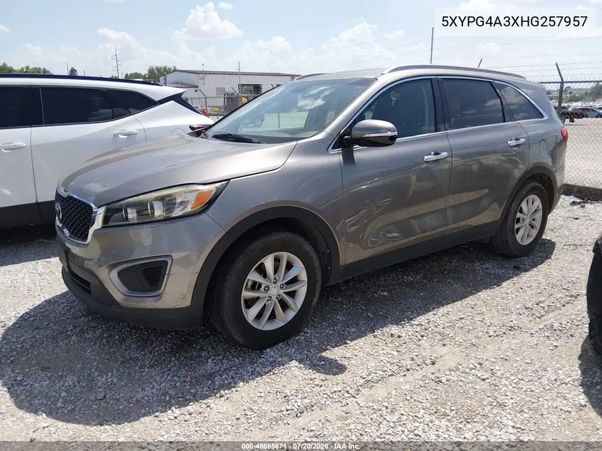 2017 Kia Sorento 2.4L Lx VIN: 5XYPG4A3XHG257957 Lot: 45665671