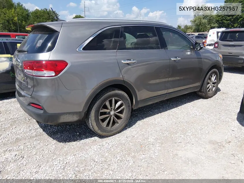 2017 Kia Sorento 2.4L Lx VIN: 5XYPG4A3XHG257957 Lot: 45665671