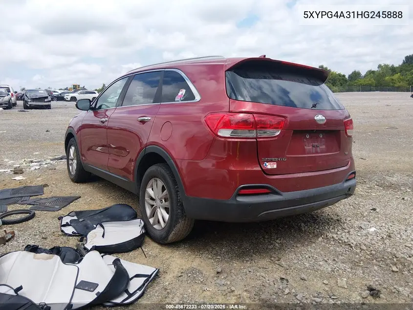 2017 Kia Sorento 2.4L Lx VIN: 5XYPG4A31HG245888 Lot: 45672233