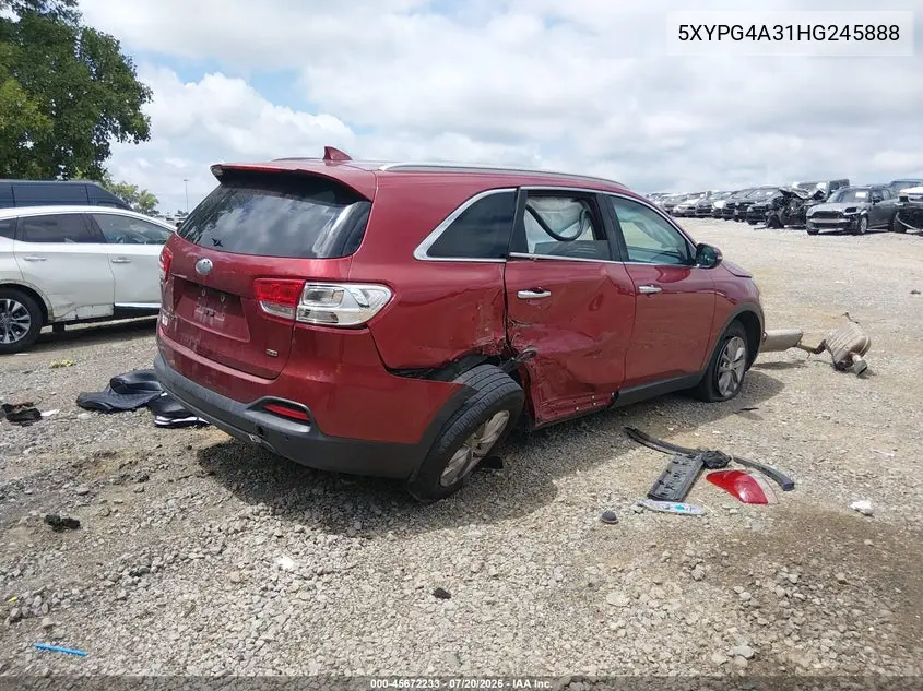 2017 Kia Sorento 2.4L Lx VIN: 5XYPG4A31HG245888 Lot: 45672233