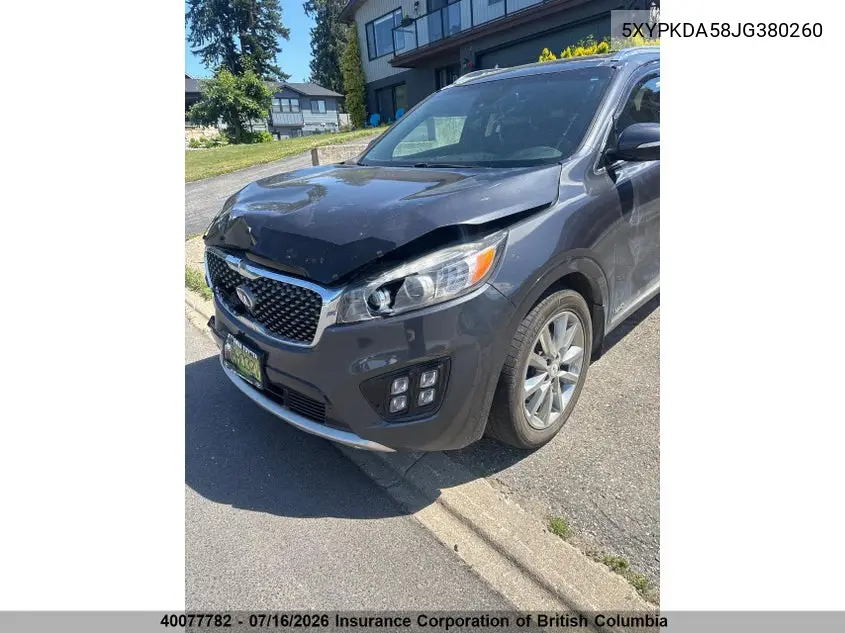 2018 Kia Sorento Sx/Sx Limited VIN: 5XYPKDA58JG380260 Lot: 40077782