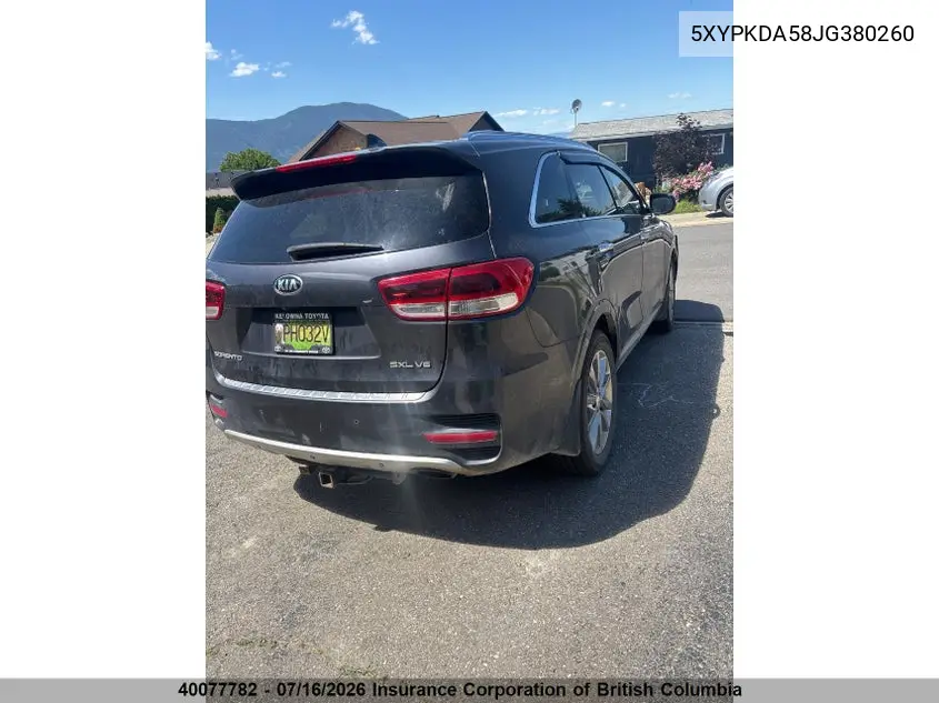2018 Kia Sorento Sx/Sx Limited VIN: 5XYPKDA58JG380260 Lot: 40077782