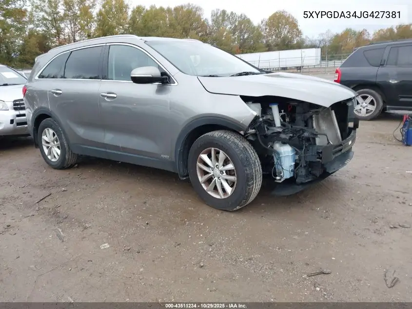 5XYPGDA34JG427381 2018 Kia Sorento 2.4L Lx