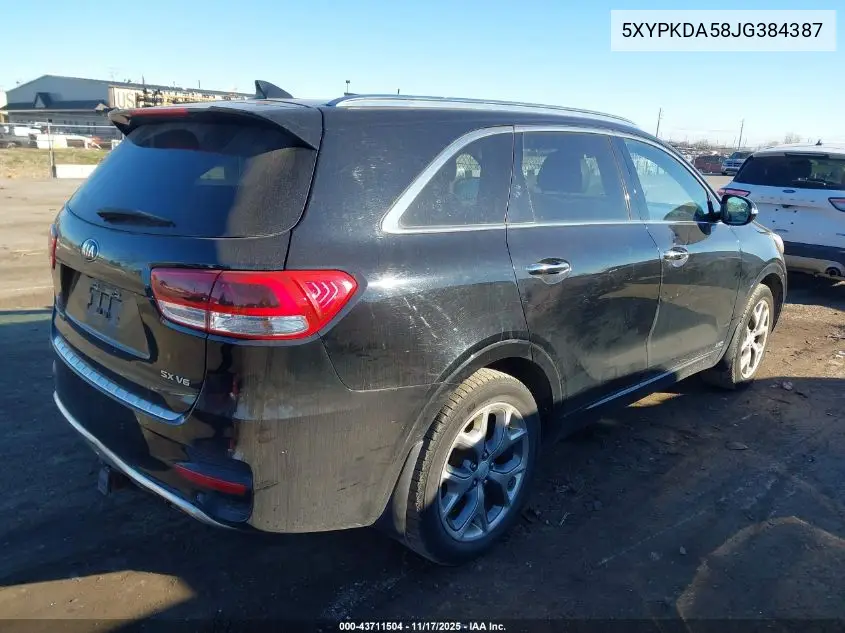 5XYPKDA58JG384387 2018 Kia Sorento 3.3L Sx
