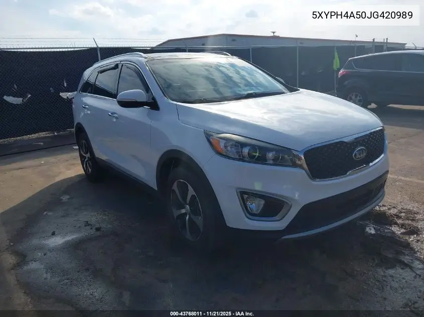 5XYPH4A50JG420989 2018 Kia Sorento 3.3L Ex