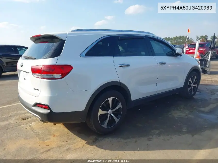 5XYPH4A50JG420989 2018 Kia Sorento 3.3L Ex