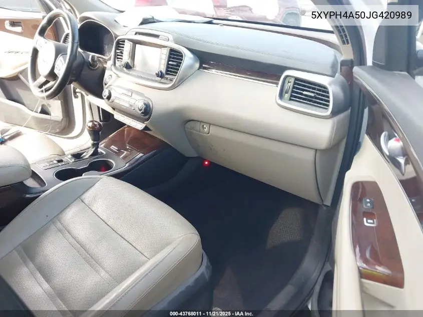 5XYPH4A50JG420989 2018 Kia Sorento 3.3L Ex