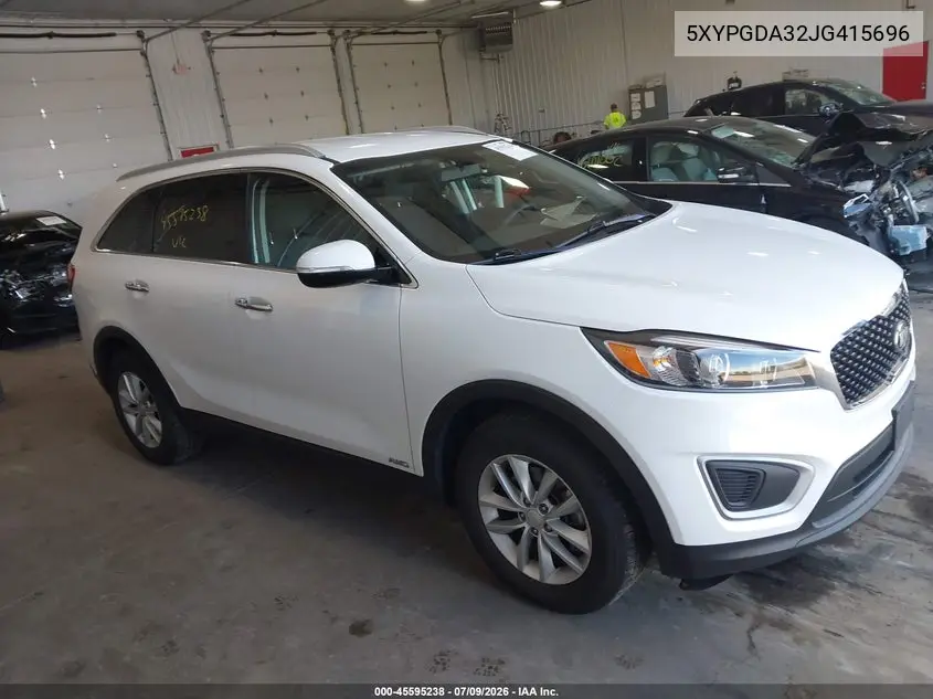 2018 Kia Sorento 2.4L Lx VIN: 5XYPGDA32JG415696 Lot: 45595238