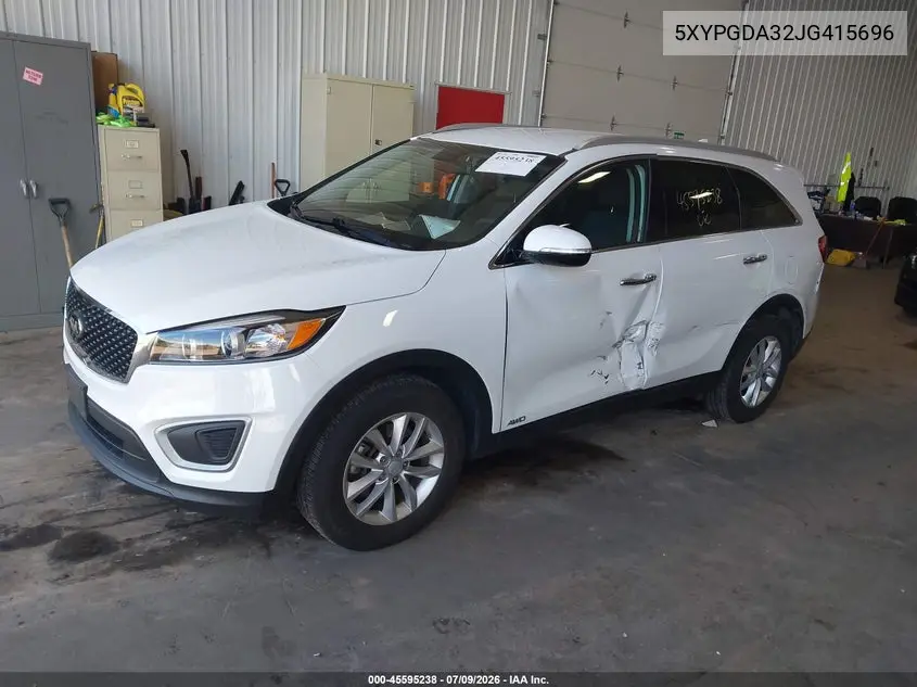 2018 Kia Sorento 2.4L Lx VIN: 5XYPGDA32JG415696 Lot: 45595238