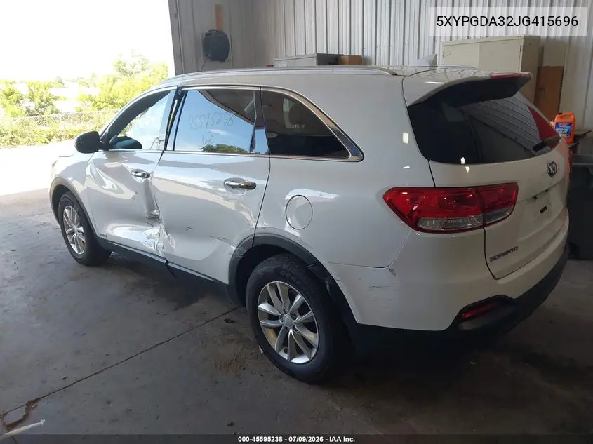 2018 Kia Sorento 2.4L Lx VIN: 5XYPGDA32JG415696 Lot: 45595238