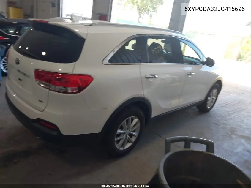2018 Kia Sorento 2.4L Lx VIN: 5XYPGDA32JG415696 Lot: 45595238