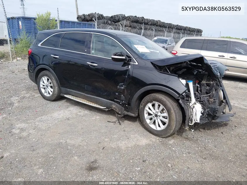 2019 Kia Sorento 2.4L Lx VIN: 5XYPGDA38KG563529 Lot: 45331889
