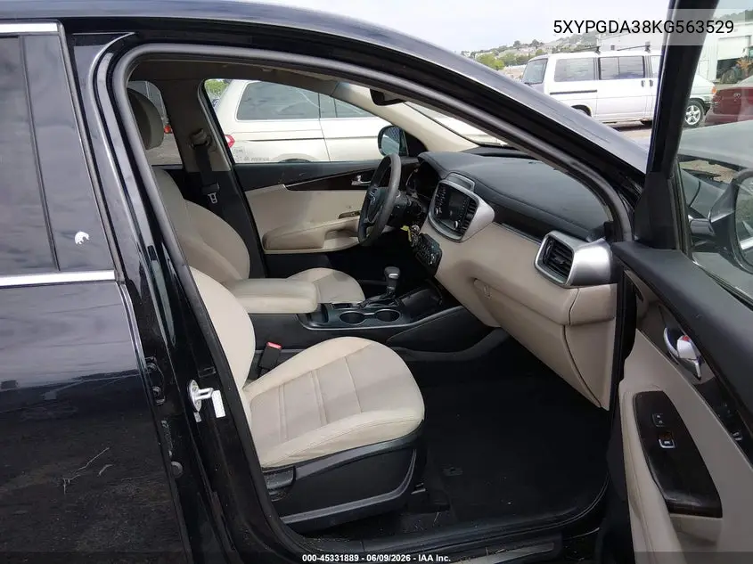 2019 Kia Sorento 2.4L Lx VIN: 5XYPGDA38KG563529 Lot: 45331889