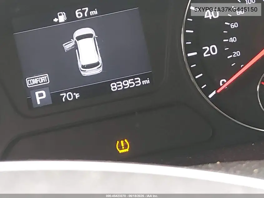 2019 Kia Sorento 2.4L Lx VIN: 5XYPG4A37KG445150 Lot: 45423370