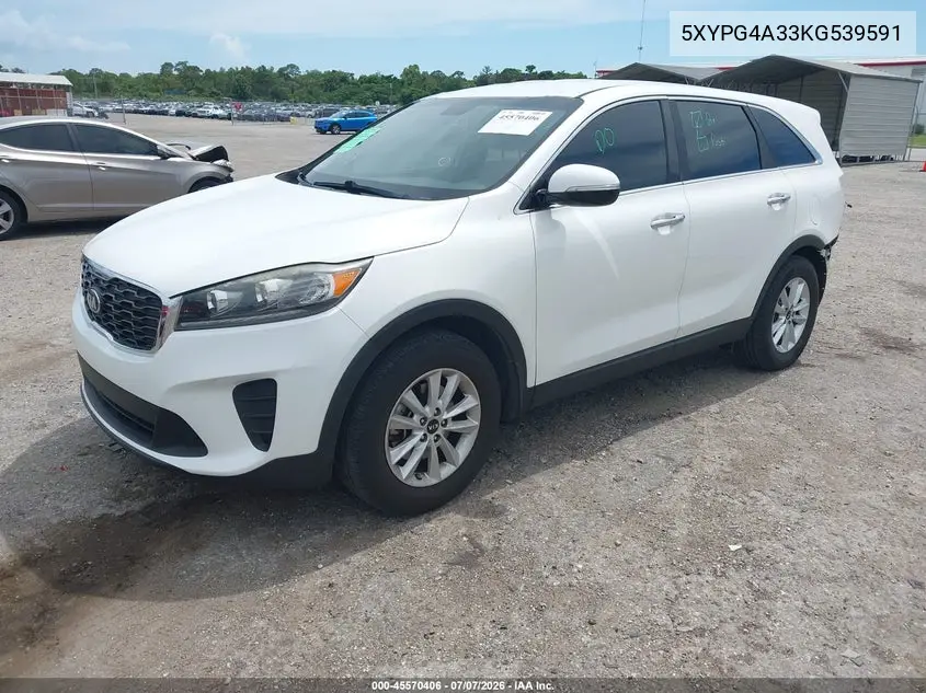 2019 Kia Sorento 2.4L Lx VIN: 5XYPG4A33KG539591 Lot: 45570406