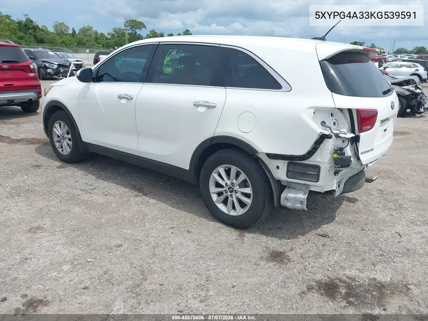 2019 Kia Sorento 2.4L Lx VIN: 5XYPG4A33KG539591 Lot: 45570406