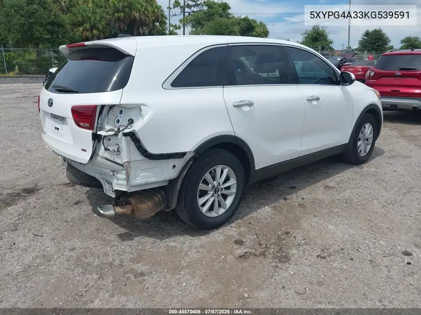 2019 Kia Sorento 2.4L Lx VIN: 5XYPG4A33KG539591 Lot: 45570406