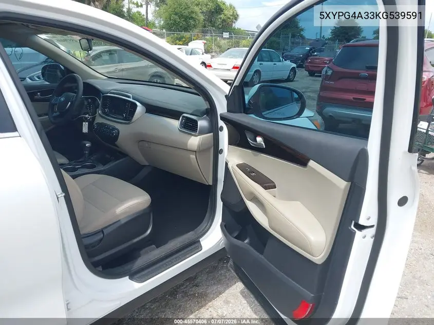 2019 Kia Sorento 2.4L Lx VIN: 5XYPG4A33KG539591 Lot: 45570406