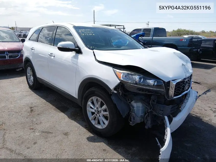 2019 Kia Sorento 2.4L Lx VIN: 5XYPG4A32KG551196 Lot: 45634787