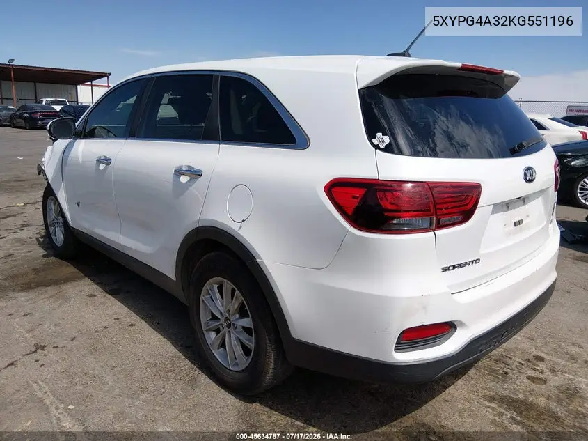 2019 Kia Sorento 2.4L Lx VIN: 5XYPG4A32KG551196 Lot: 45634787