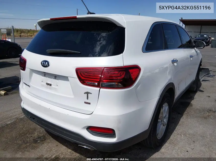 2019 Kia Sorento 2.4L Lx VIN: 5XYPG4A32KG551196 Lot: 45634787