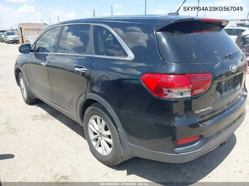 2019 Kia Sorento 2.4L L VIN: 5XYPG4A33KG567049 Lot: 45662520