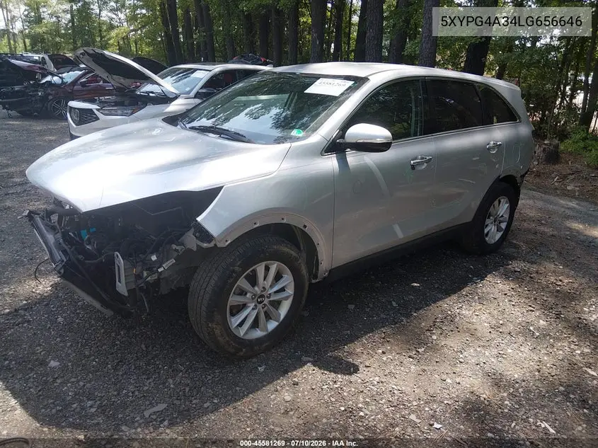 2020 Kia Sorento 2.4L L VIN: 5XYPG4A34LG656646 Lot: 45581269