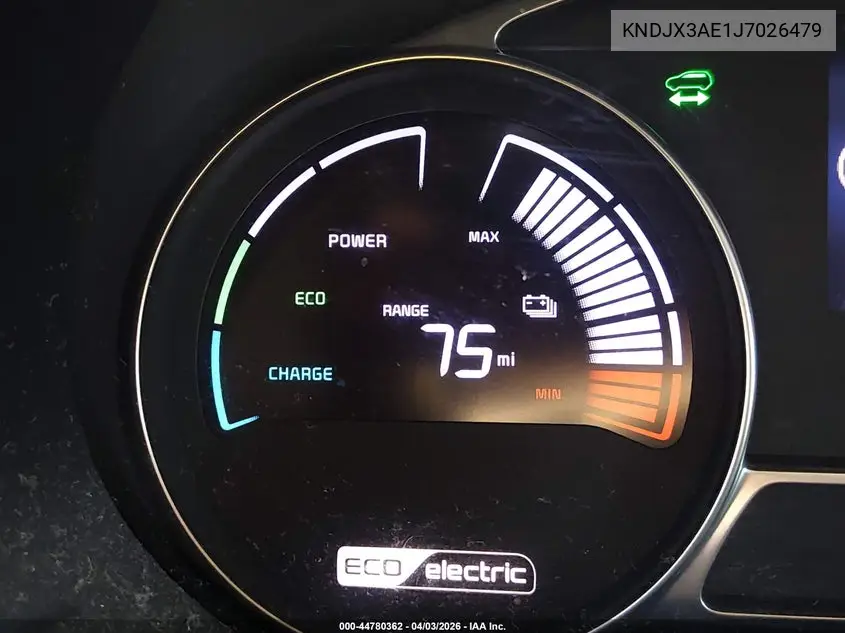 2018 Kia Soul Ev + VIN: KNDJX3AE1J7026479 Lot: 44780362