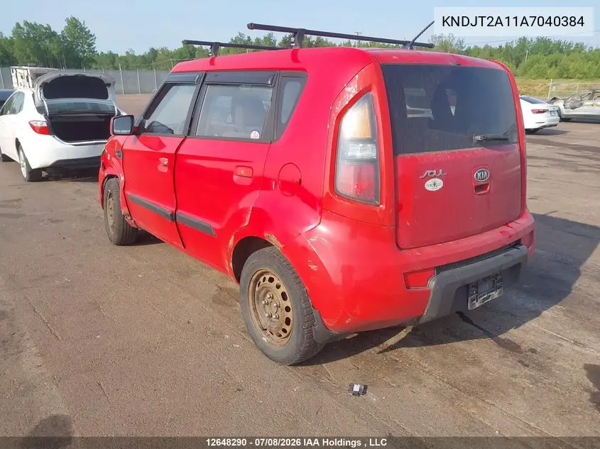 2010 Kia Soul 1.6L VIN: KNDJT2A11A7040384 Lot: 12648290