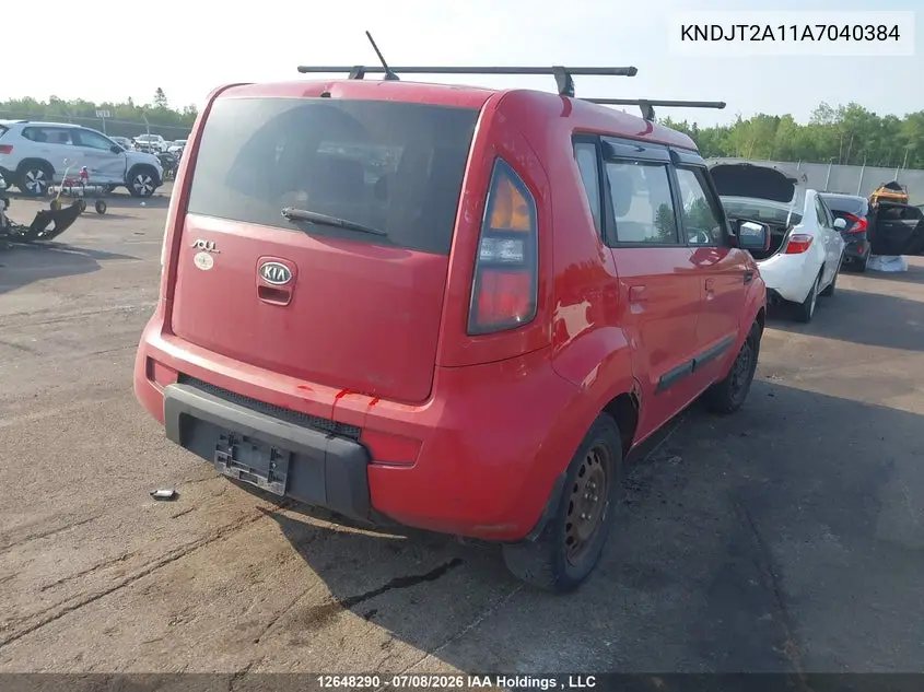 2010 Kia Soul 1.6L VIN: KNDJT2A11A7040384 Lot: 12648290