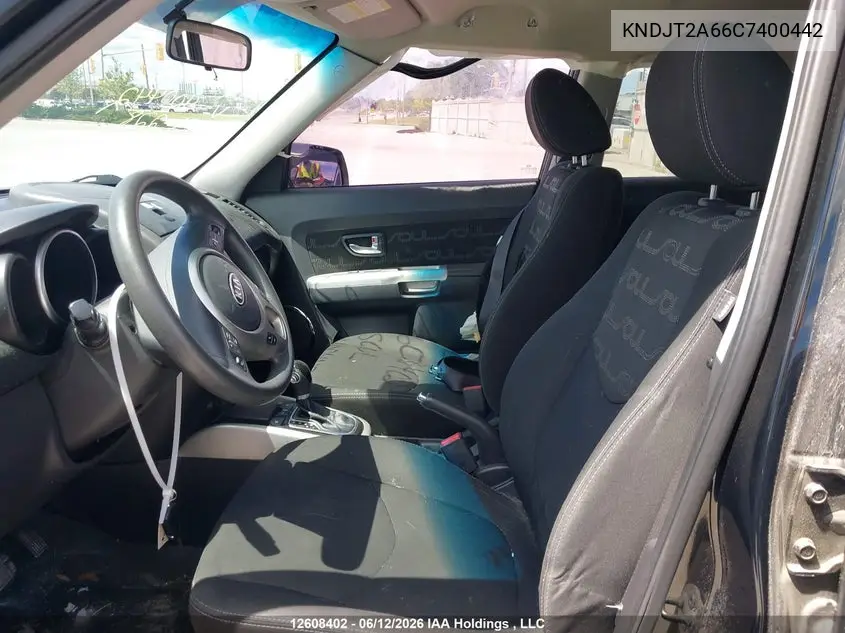 2012 Kia Soul 2.0L 2U/2.0L 4U/2.0L 4U Burner/2.0L 4U Luxury/2.0L 4U Retro VIN: KNDJT2A66C7400442 Lot: 12608402