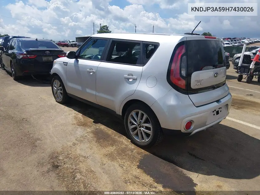 2017 Kia Soul + VIN: KNDJP3A59H7430026 Lot: 45600282