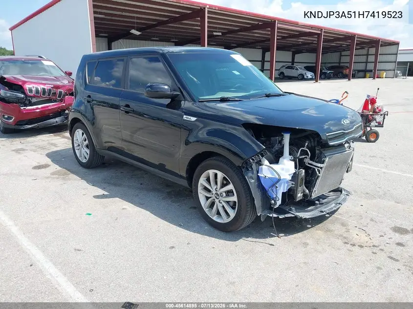 2017 Kia Soul + VIN: KNDJP3A51H7419523 Lot: 45614895