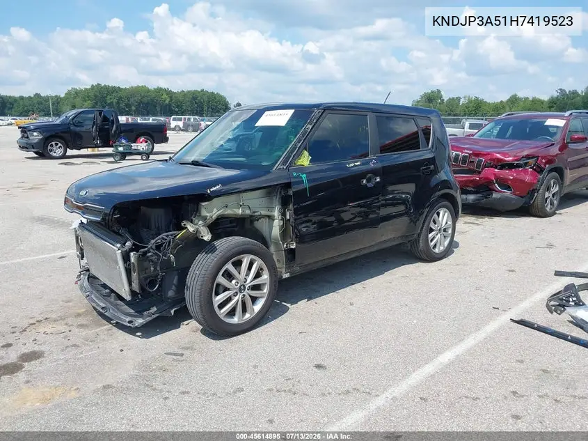 2017 Kia Soul + VIN: KNDJP3A51H7419523 Lot: 45614895