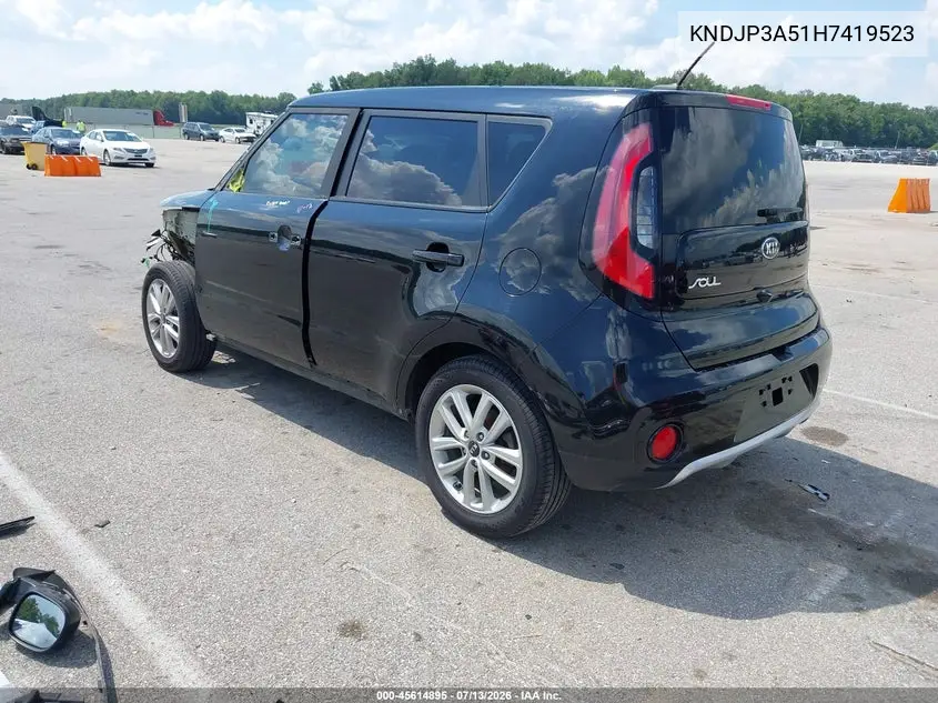 2017 Kia Soul + VIN: KNDJP3A51H7419523 Lot: 45614895