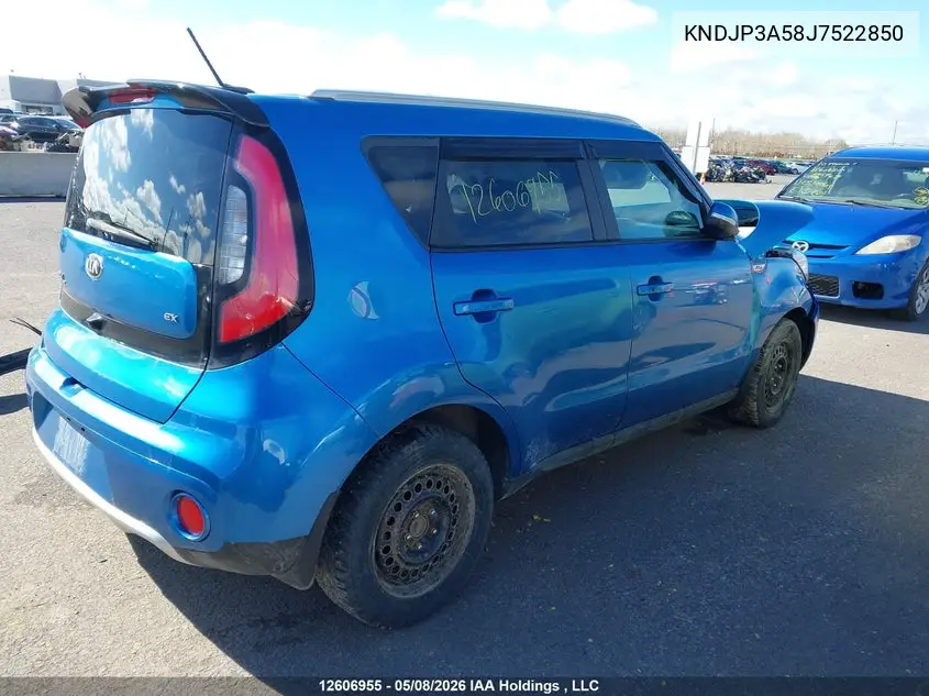 2018 Kia Soul + VIN: KNDJP3A58J7522850 Lot: 12606955