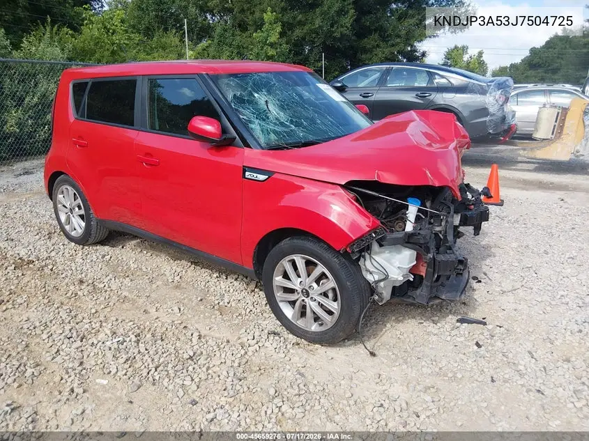 2018 Kia Soul + VIN: KNDJP3A53J7504725 Lot: 45659276