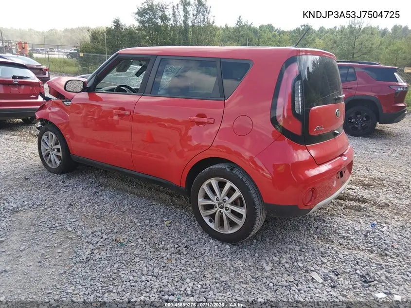 2018 Kia Soul + VIN: KNDJP3A53J7504725 Lot: 45659276