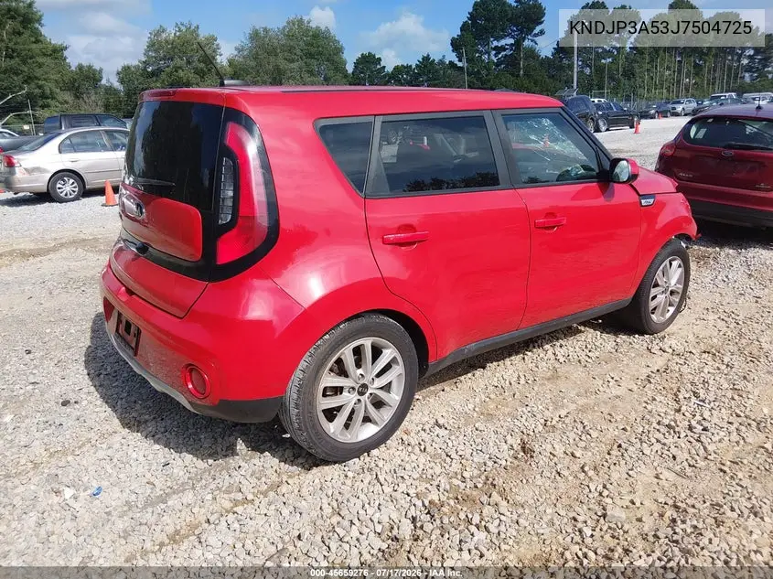 2018 Kia Soul + VIN: KNDJP3A53J7504725 Lot: 45659276