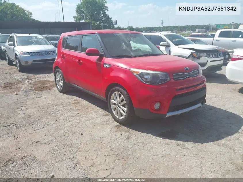 2018 Kia Soul + VIN: KNDJP3A52J7551342 Lot: 45686647
