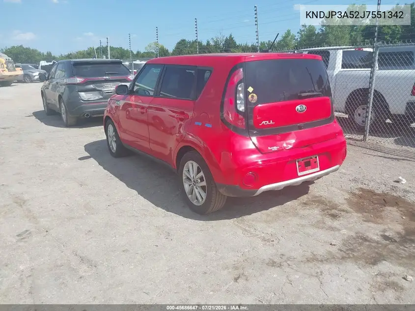 2018 Kia Soul + VIN: KNDJP3A52J7551342 Lot: 45686647