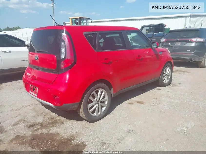 2018 Kia Soul + VIN: KNDJP3A52J7551342 Lot: 45686647