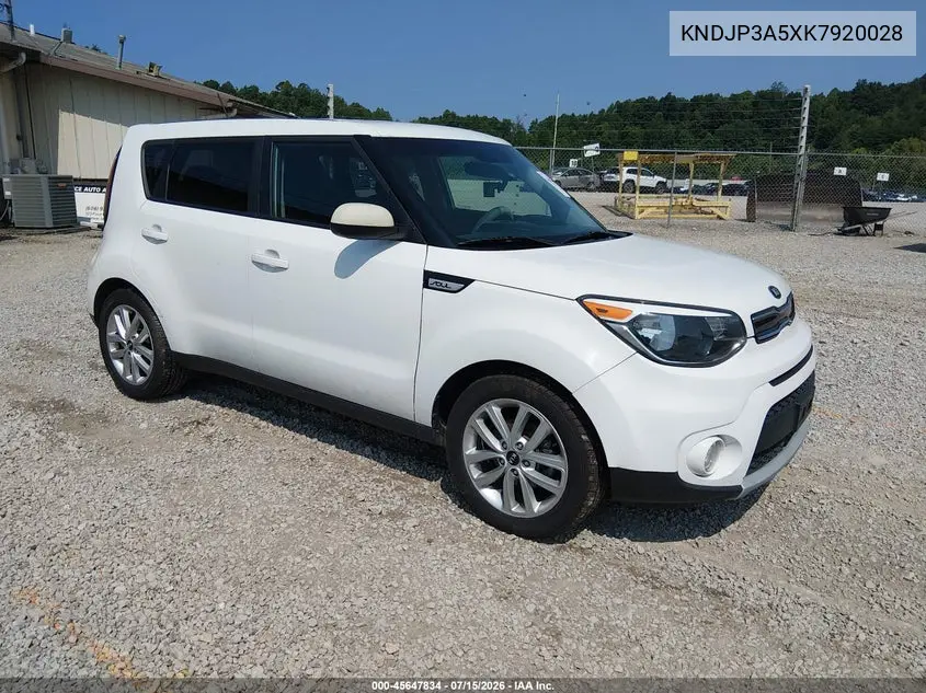 2019 Kia Soul + VIN: KNDJP3A5XK7920028 Lot: 45647834