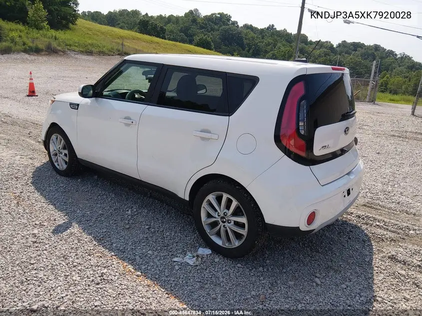 2019 Kia Soul + VIN: KNDJP3A5XK7920028 Lot: 45647834