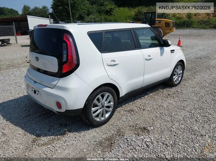 2019 Kia Soul + VIN: KNDJP3A5XK7920028 Lot: 45647834