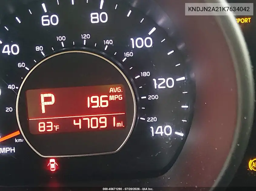 2019 Kia Soul VIN: KNDJN2A21K7634042 Lot: 45671290