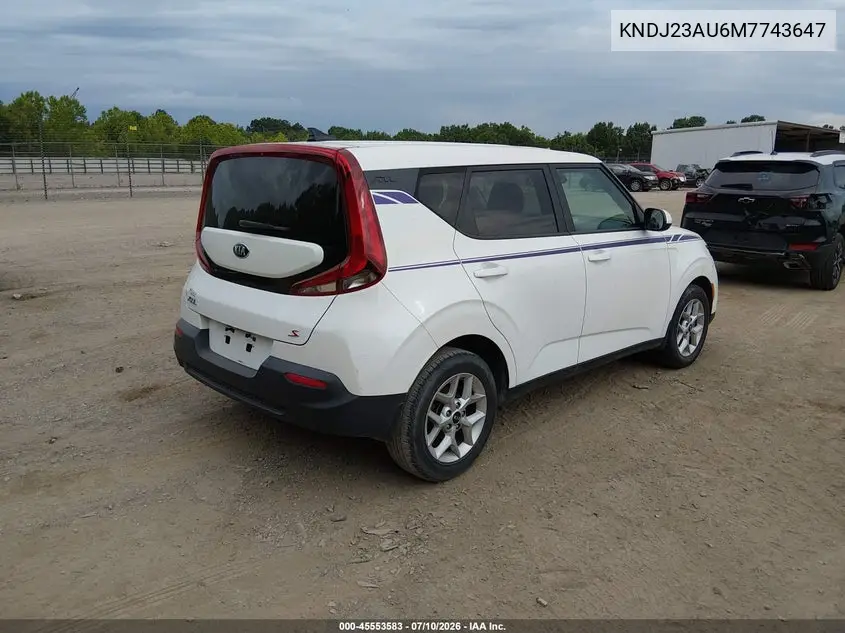 2021 Kia Soul S VIN: KNDJ23AU6M7743647 Lot: 45553583